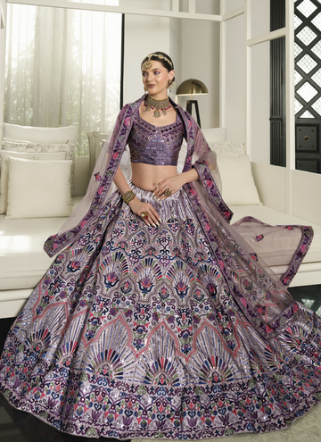 Designer Silk Dusty Purple Embroidered Work Lehenga Choli